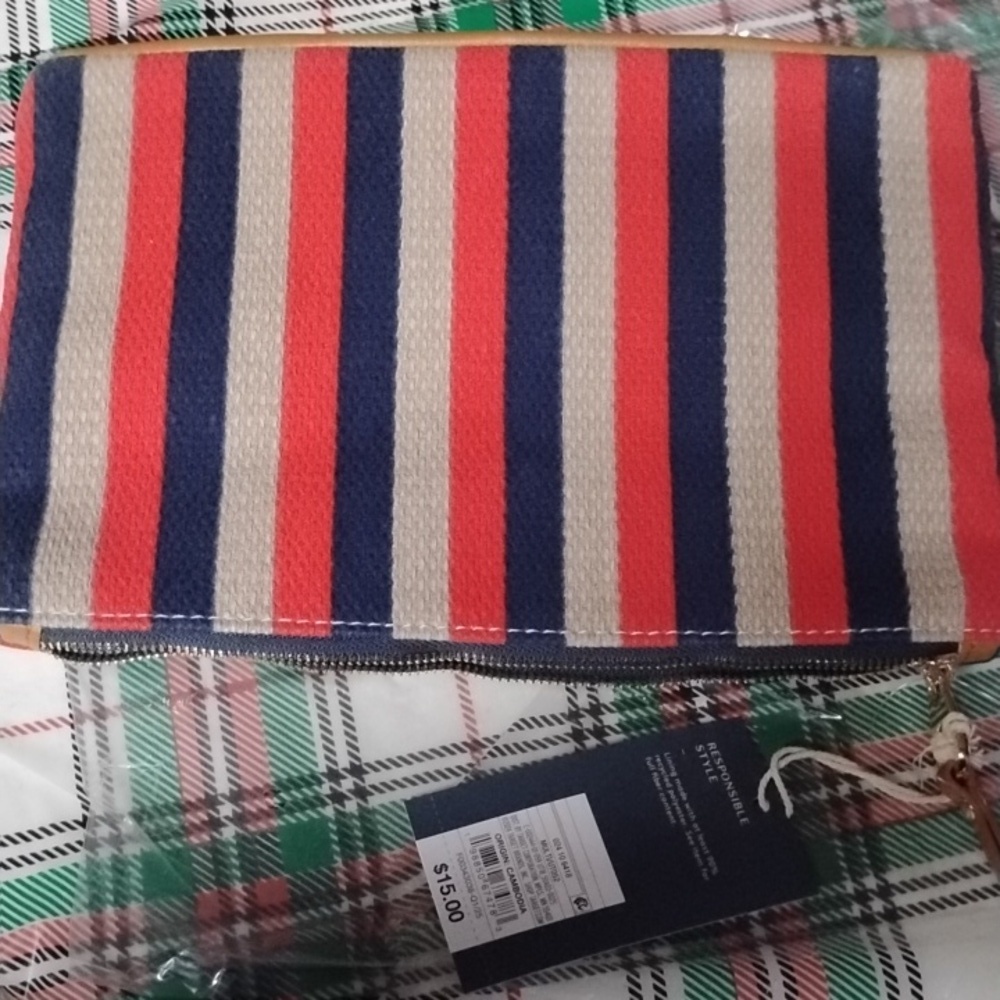 Universal Thread Striped Clutch with Red, Blue, and Tan - Picture 2 of 7